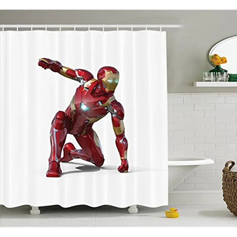 

Vixm Superhero Shower Curtain Robot Transformer Hero with Superpowers in Costume Cyber Man Fun Character Fabric Bath Curtains