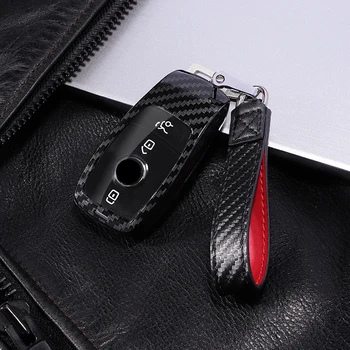 

Scratchproof Carbon fiber+PC Car Key Cover Case For Mercedes Benz 2017 E Class W213 2018 S Class Auto Key Shell Protection chain
