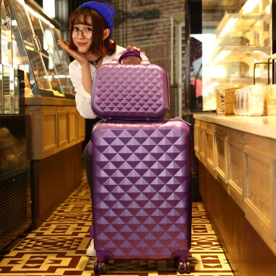 14+ 24 дюймов женский чемодан Спиннер для девочек чемодан на колесиках сумка на колесиках для путешествий Чехол с твердой стороной бриллиантовый плед - Цвет: Purple Suitcase