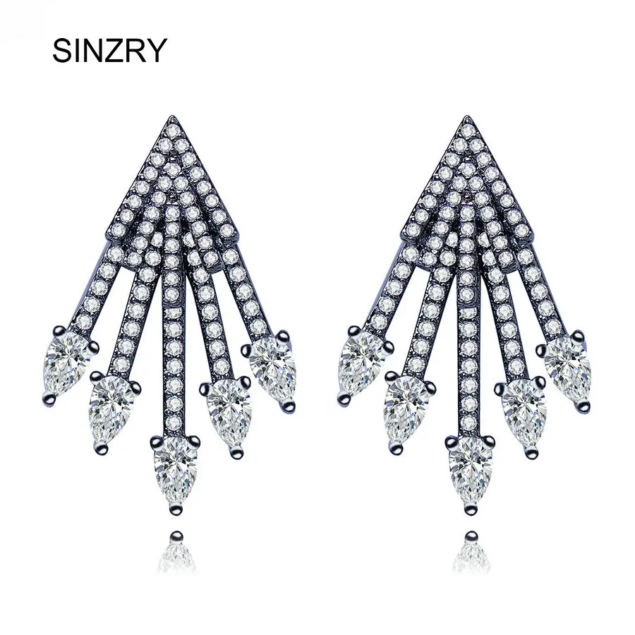 

SINZRY Personality Clear white cubic zirconia geometry arrow shape double side stud earrings Korean jewelry