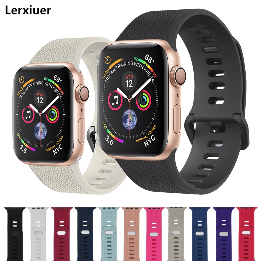 

Sport Silicone Strap For Apple Watch 4 3 2 1 Band 44mm 40mm iwatch band 38mm 42mm Bracelet Wrist belt Metal Buckle correa