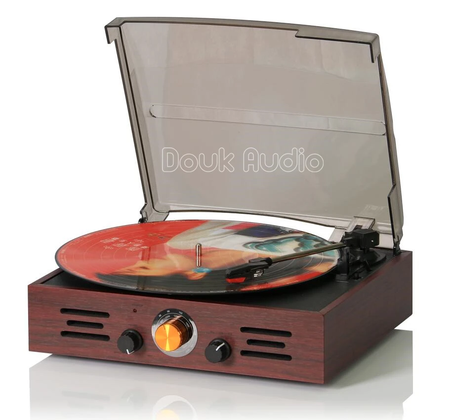 Douk аудио ностальгические Classic 3-Скорость стерео проигрыватель фонограф LP проигрыватель виниловых am/fm Радио встроенный Колонки