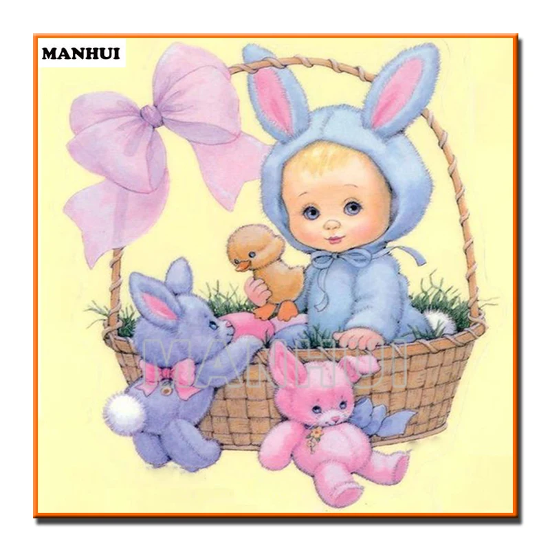 

New DIY Diamond Painting Full Spuare/Round 3D Diamond Embroidery Cross Stitch Child and rabbit Handicraft Home Decorative MH610