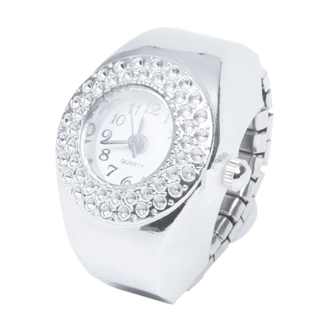 

Women Silver Alloy Quartz Movement Pocket Finger Ring Watch