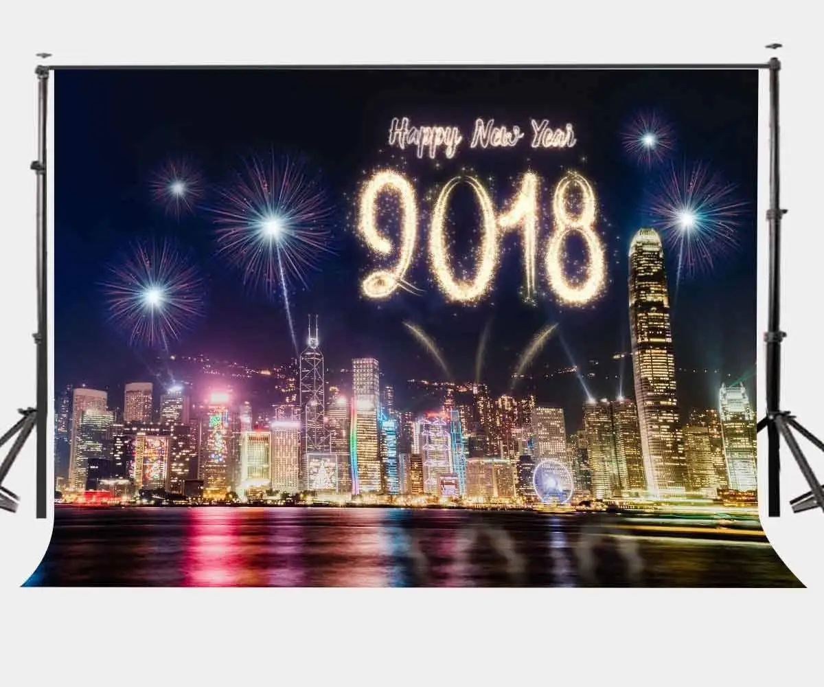 7x5ft Happy New Year 2018 Backdrop Colorful Fireworks Beautiful City Night View Photography Background Party Photo Shooting | Электроника