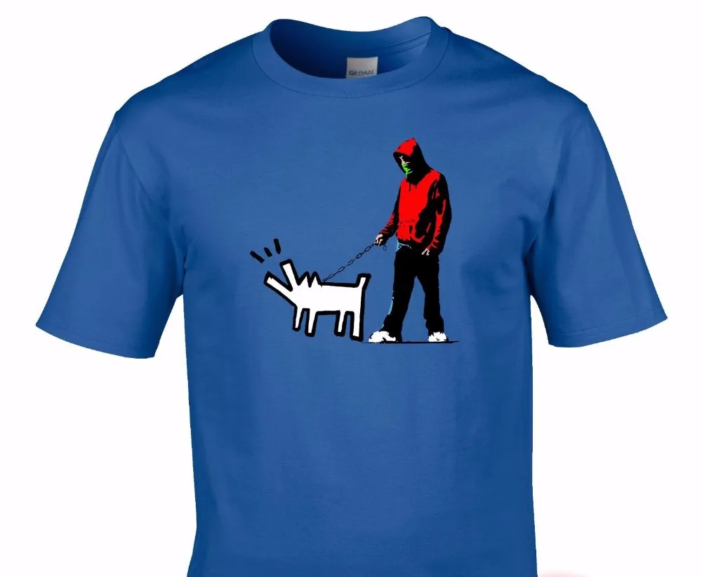 Новинка 2020 Мужская модная мужская футболка с принтом 100% хлопок Banksy Haring Dog Street Art