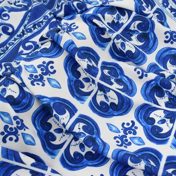 

92*147cm/pcs blue and white porcelain habijabi satin stretch fabric for summer dress telas por metros tissu au metre tissus DIY