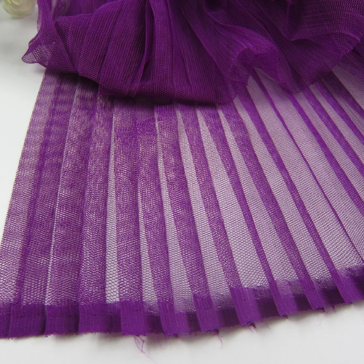5 Meters Width 155CM 61" Dark Purple Pleated Crumple Mesh Lace Fabric