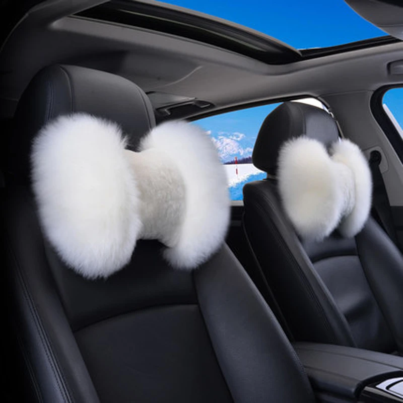 Подушка для подголовника автомобиля из чистой шерсти мягкая теплая BMW Toyota Corolla Prado
