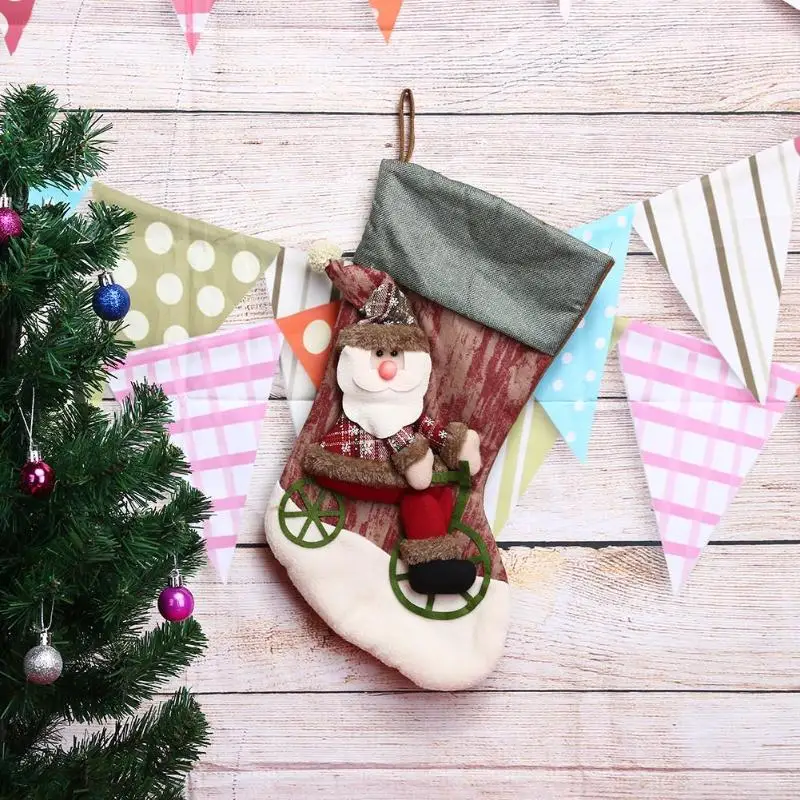 

Christmas Stocking Socks Bag Christmas Ornament Hanging Bag for Gifts Santa Claus Snowman Bicycle Pattern Home Decoration