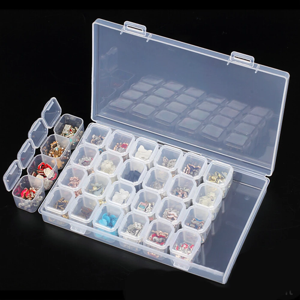 

28 Slots Diamond Painting Kits Plastic Storage Box Nail Art Rhinestone Tools Beads Storage Box Case Organizer Holder Kit