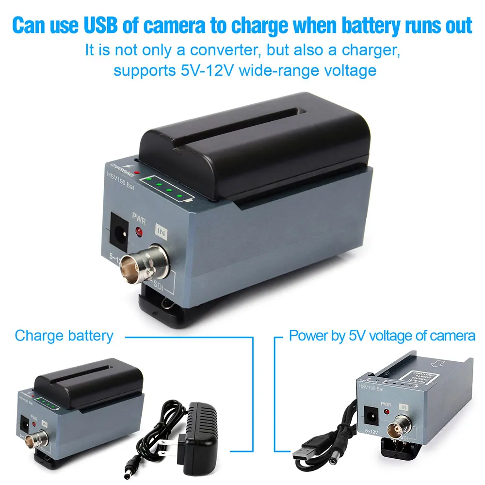 HSV190Bat SD-SDI HD-SDI 3G-SDI to HDMI Converter with Battery Charging 1080p Mini SDI to HDMI Converter Video Adapter  (4)