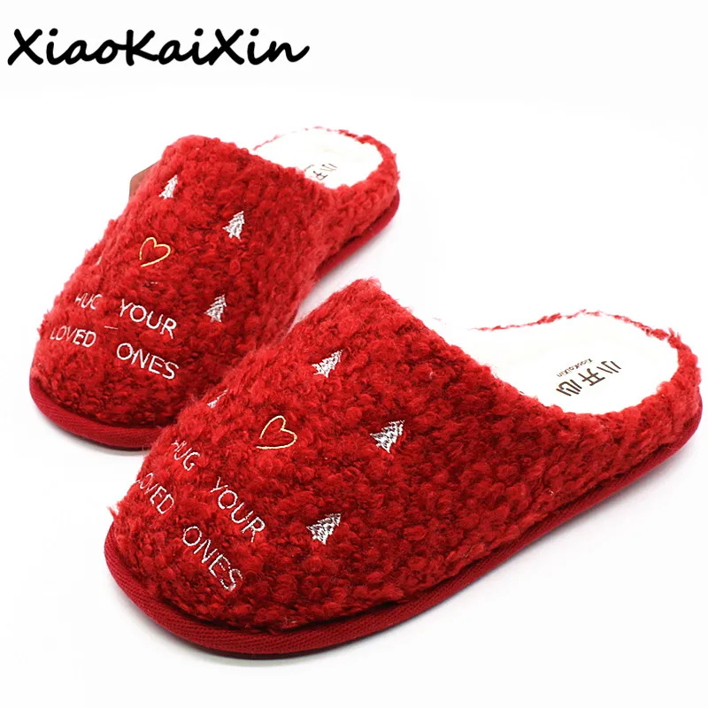 

2018 Spring/Autumn Fashion Ladies Christmas Style Home Shoes Women Warm Cotton Solid Color Red Indoor Slippers pantoufle femme