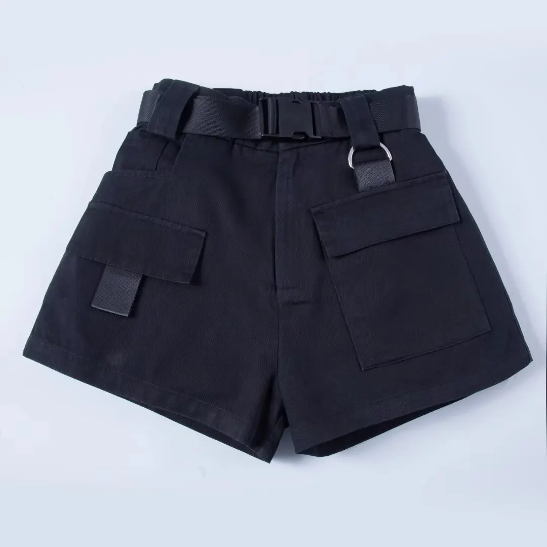 2018 эластичные шорты с высокой талией для женщин черные летние шорты с поясом винтажные сексуальные хлопковые байкерские шорты с карманами
