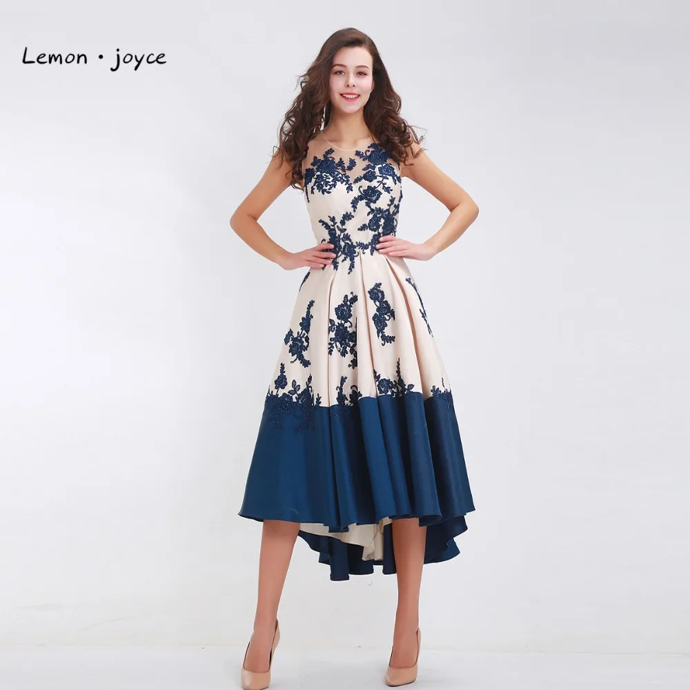 

Elegant Prom Dresses 2019 O-neck Sleeveless See-through Contrast Color A-Line High Low Prom Party Gowns Plus Size