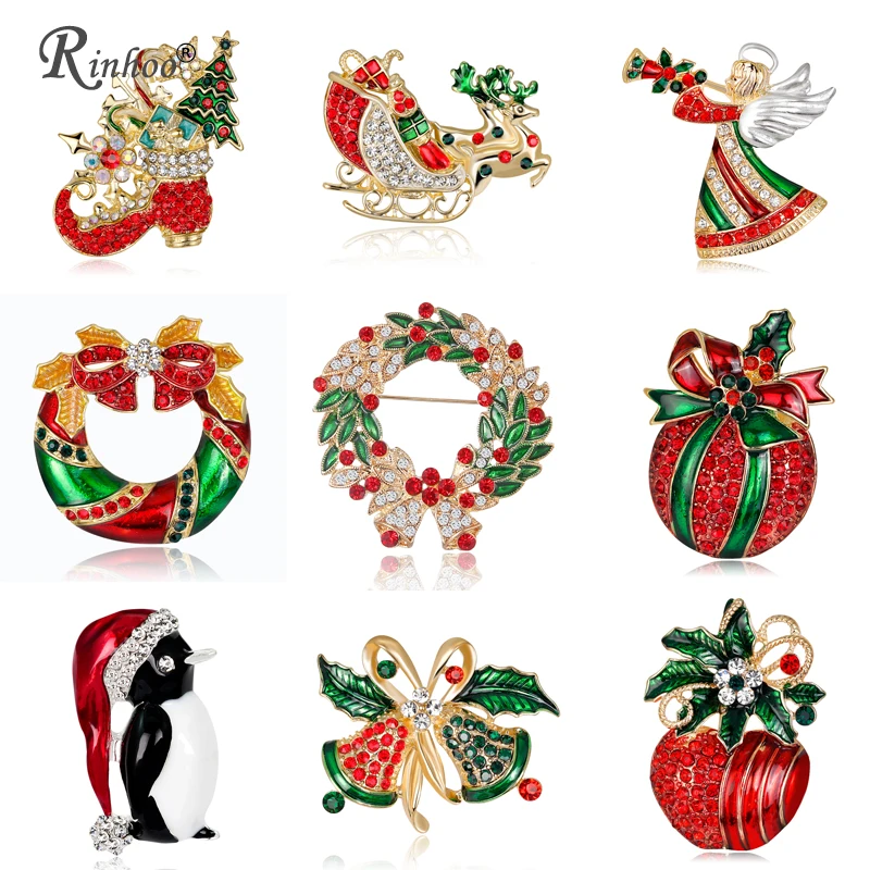 

RINHOO 2018 Christmas Brooches Pins For Women Red Color Angel Fruit Shoes Jewelry Xmas Christmas Party Crystal Brooch Pins