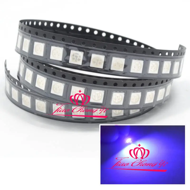 

100pcs 5050 SMD UV/Purple PLCC-6 3-CHIPS Ultra Bright LED light-emitting diodes