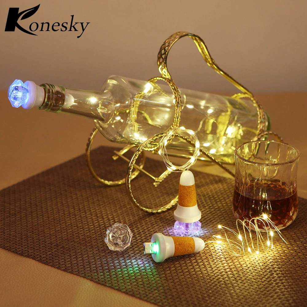Konesky 1m/3.3ft USB 10 LED Bottle Stopper Light Beads String Light Rechargeable Christmas