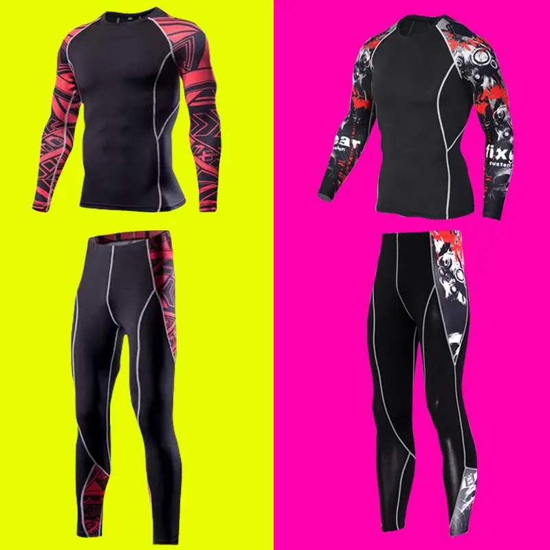 

Newest Fitness Compression Sets T Shirt Men 3D Printed MMA Crossfit Muscle Shirt Leggings Base Layer Tight Tops