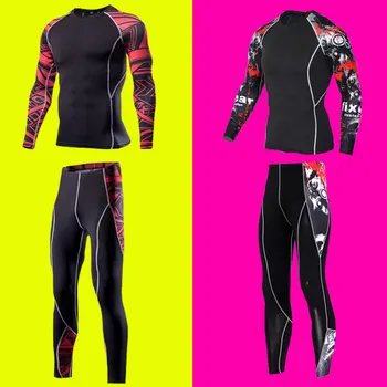 

Mens Compression Shirts Set Men Long Sleeve Sportswear Superman Fitness Skin Tight Base Layer Leggings Plus Size