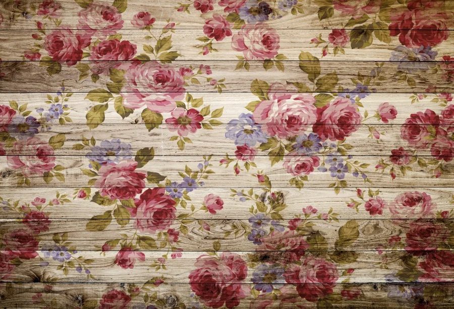 

Laeacco Wooden Board Texture Flowers Pattern Portrait Photography Backgrounds Customized Photographic Backdrops For Photo Studio