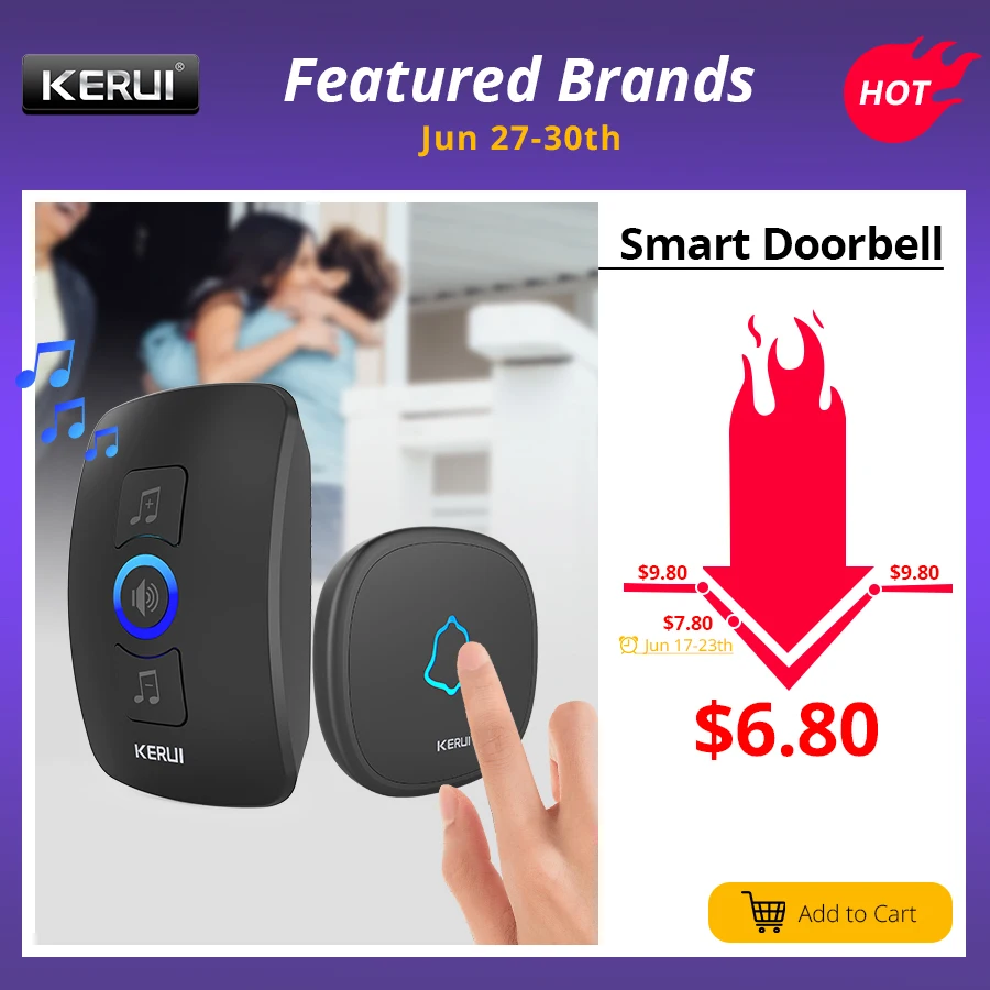 Kerui M525 Home Security Welcome Wireless Doorbell Smart Chimes Alarm Led Light 32 Songs With Waterproof Touch Button huismerk kopen in de aanbieding Kerui M525 Home Security Welcome Wireless Doorbell Smart Chimes Alarm Led Light 32 Songs With Waterproof Touch Button huismerk kopen in de aanbieding