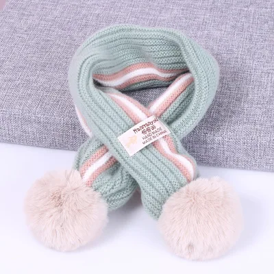 New Striped Hair Ball Children's Scarf Autumn And Winter Small l Wool Scarf Female Cashmere Children's Scarf 12 Colors GCG52 (14)
