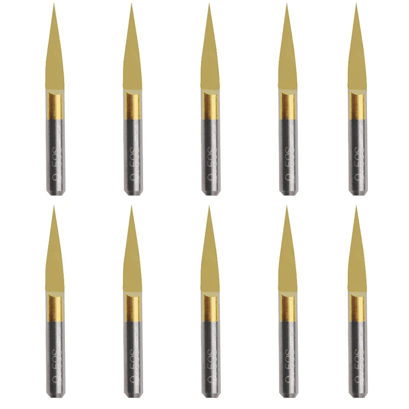  10Pcs/Set Titanium Coated Carbide PCB Engraving 15 degree 0.1mm CNC Bit Router Tools