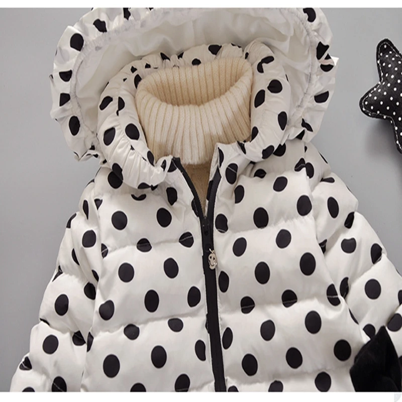 Baby girl Coat In Winter Zipper hooded Polka dot long tail hat Bow-tie pockets  cotton-padded jacket for Kids Children warmed up (31)