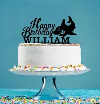

personalized name Acrylic shark Happy Birthday Cake Toppers baby shower Christening Baptism party decorations