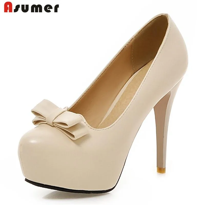 

Asumer Fashion sweet thin high heels shoes solid shallow platform shoes wedding party women pumps large size 33-45