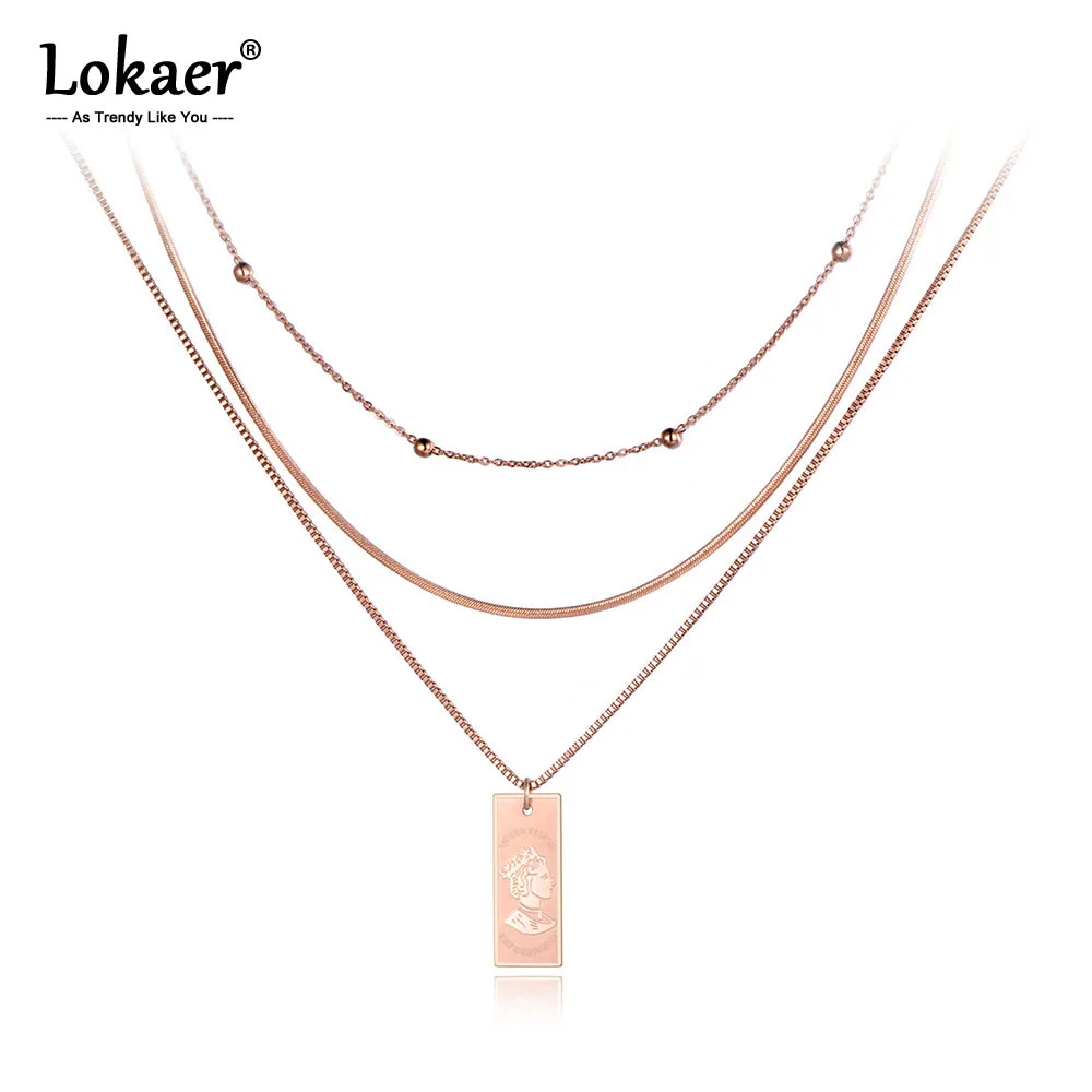 

Lokaer Trendy Titanium Steel Three-layer Queen Portrait Charm Necklaces Jewelry Pendant Chain Necklace For Women Collier N19078