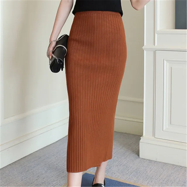 Hight Quality Autumn Winter Woolen Skirts Slim Belt Office Long Midi ...