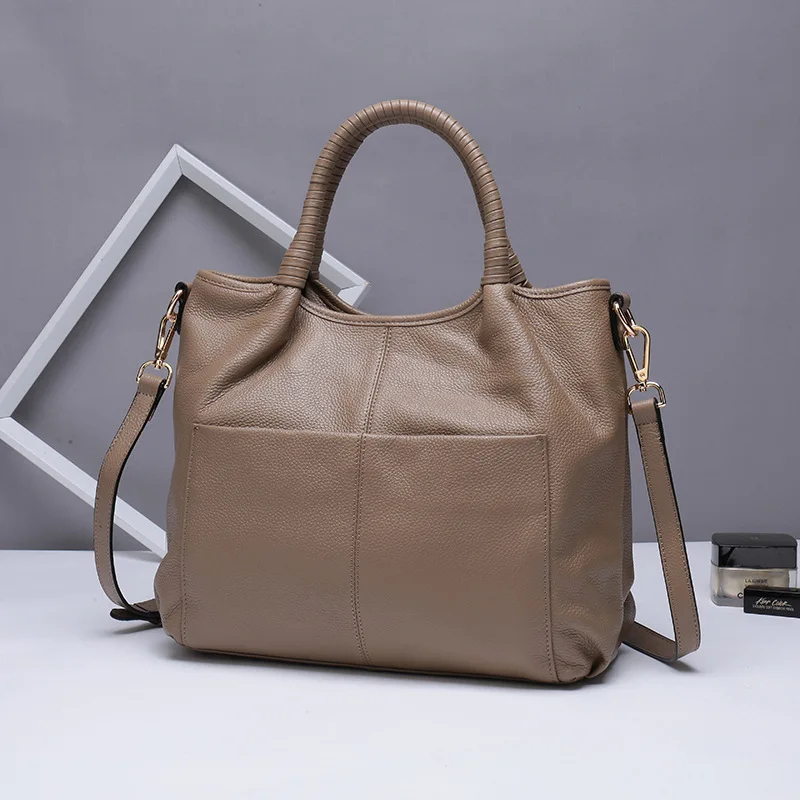 Женская сумка из натуральной кожи с верхней ручкой, женская сумка через плечо, большая сумка-мессенджер с двумя боковыми карманами