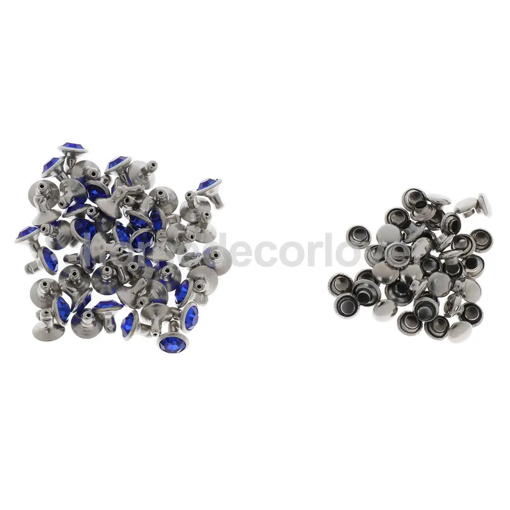 50 Sets Blue Rhinestone Rivets Crystal  Rivets Spots Studs Double Cap for DIY Leather Craft Clothes Bag Shoes Decor