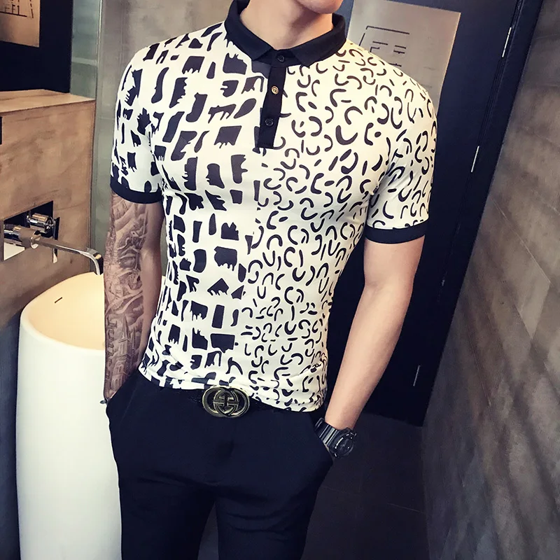 

2019 New style Fashion Male summer printing Casual POLO with short sleeves shirt/Men's High quality Ice silk tight POLO shirts