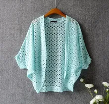 Women Lace Shrug Cute Casual V-Neck Batwing Sleeve Crocheted Hollow Out Lace Open Cardigan