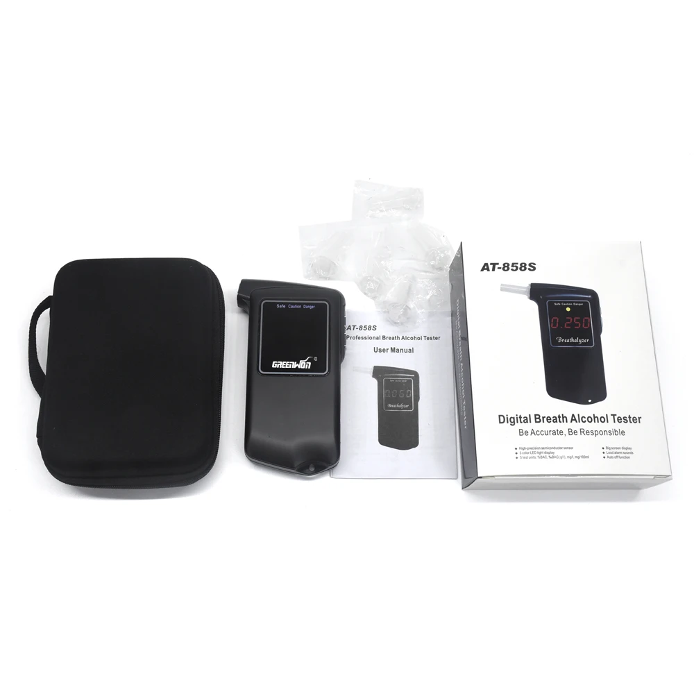 AT-858S Prefessional LCD Parking Detector Gadget Digital Breath Alcohol Tester with Backlight Breathalyzer Driving Essentials