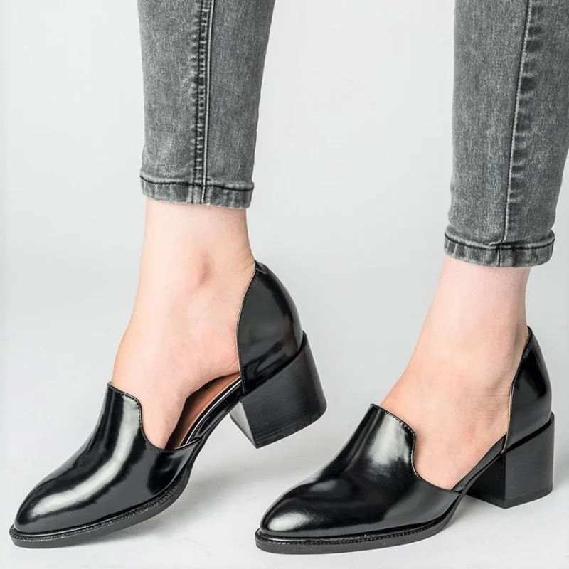 MCCKLE/весенние туфли-лодочки на низком каблуке; женская обувь из искусственной кожи; Женская дышащая обувь из лакированной кожи с острым носком; модная женская обувь - Цвет: black