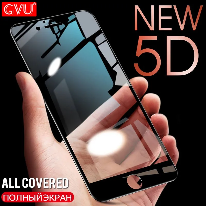 

GVU 5D Full Cover Tempered Glass On The For iPhone 7 8 6 6s 5 5S SE Screen Protector For iPhone X 10 8 6 7 Plus Protective Glass
