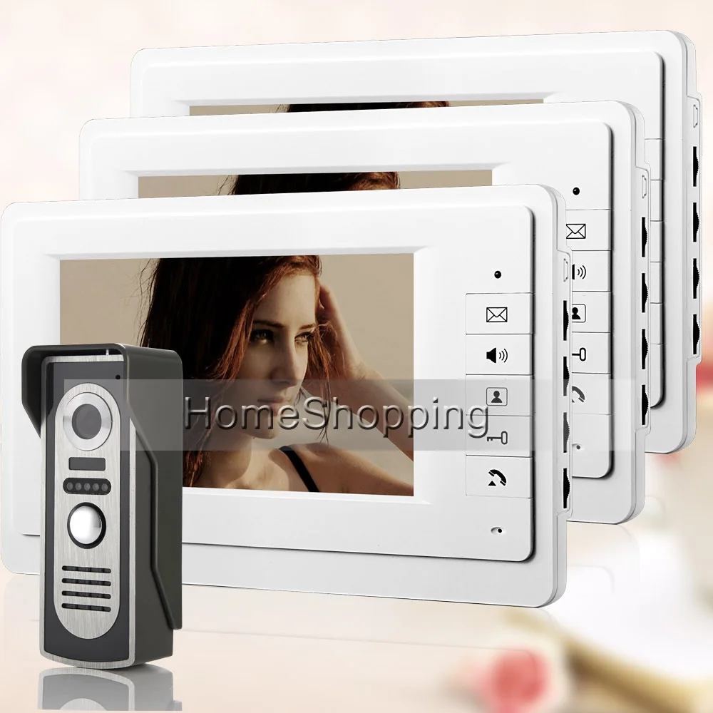 

FREE SHIPPING New 7" Color Video Intercom Door Phone System 3 White Monitors + 1 Waterproof Doorbell Camera In Stock Wholesale