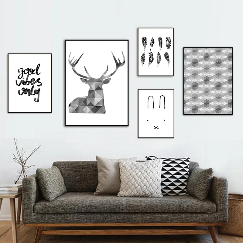 Nordic simple modern black and white abstract frameless painting Wall Pictures for Home Decoration Decor | Дом и сад