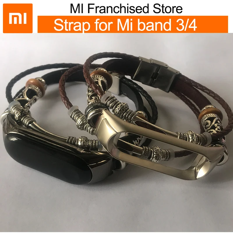 Xiaomi band 4 плетеный кожаный браслет с ремешком для mi band 3 band 4 NFC версия браслет ретро настоящая Замена для мужчин и женщин