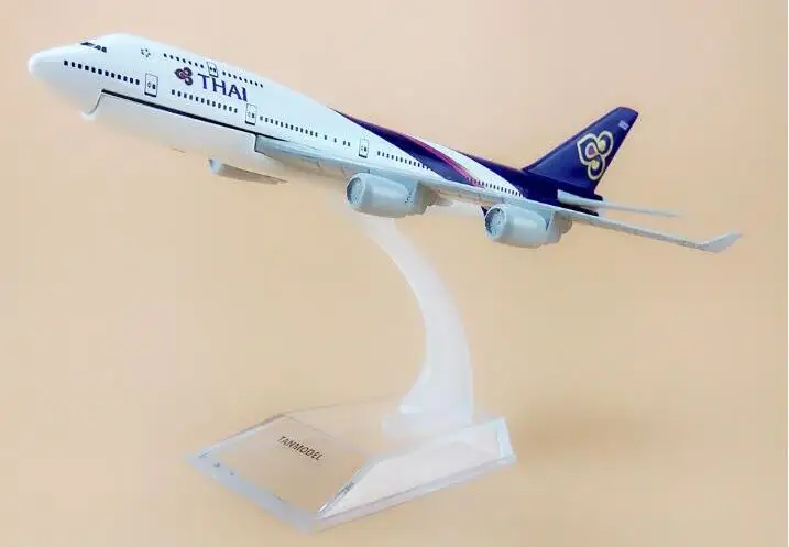 Best Alloy Metal Air Thai B747 Airlines Airplane Model Thailand Boeing 747 400 Airways Plane Model Aircraft Kids Gifts 16cm