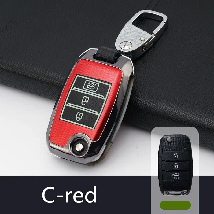 Светящийся откидной складной чехол для ключа автомобиля для KIA Sid Rio Soul Sportage Ceed Sorento CeratoK2 K3 K4 K5 дистанционный чехол Защитный брелок - Название цвета: C-red