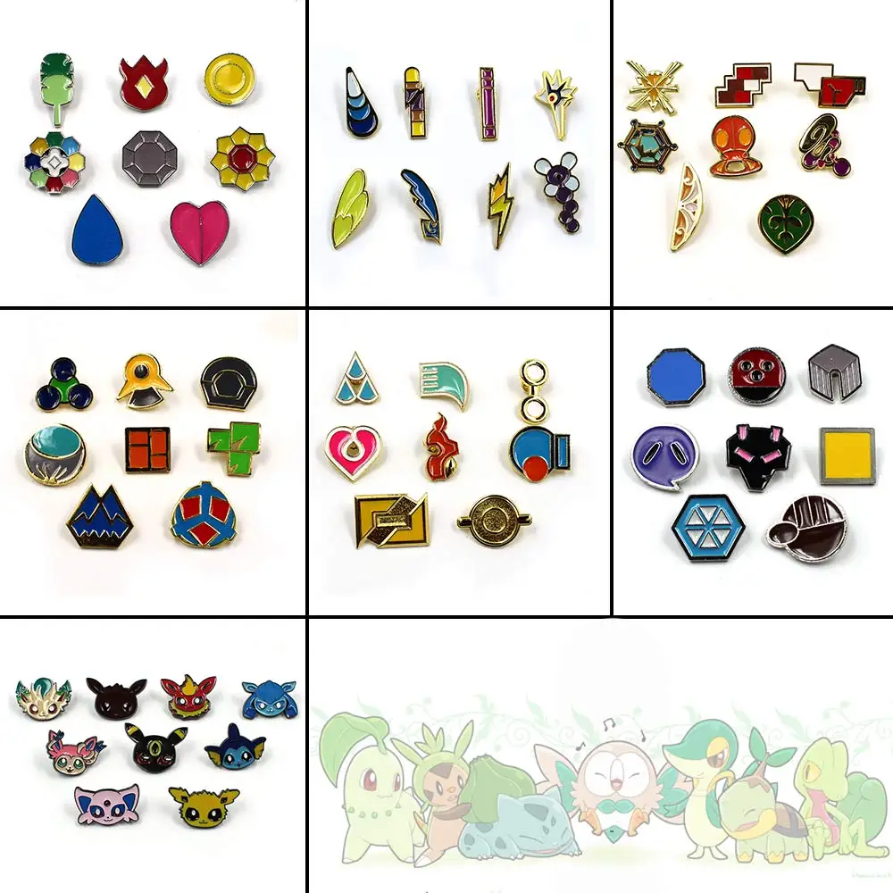 

8pcs/set Pokemon Gym Badge Game Pocket Monster Set Indigo Johto Sinnoh League Metal Brooch Pin Chest Ornament Cosplay Collection