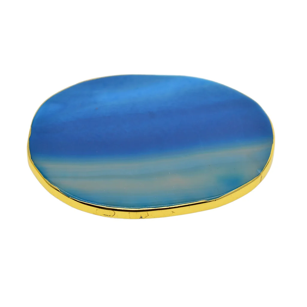 Natural Pure Agate Slices Polished Irregular Crystal Quartz Stone Pendant Charms Blue Home Decorations