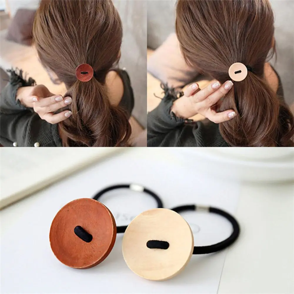 

Fashion Women Wooden Button Hairband Vintage Hair Braider Accessories Girl Elastic Hair Rope Ponytail Holder Hair Styling Tools