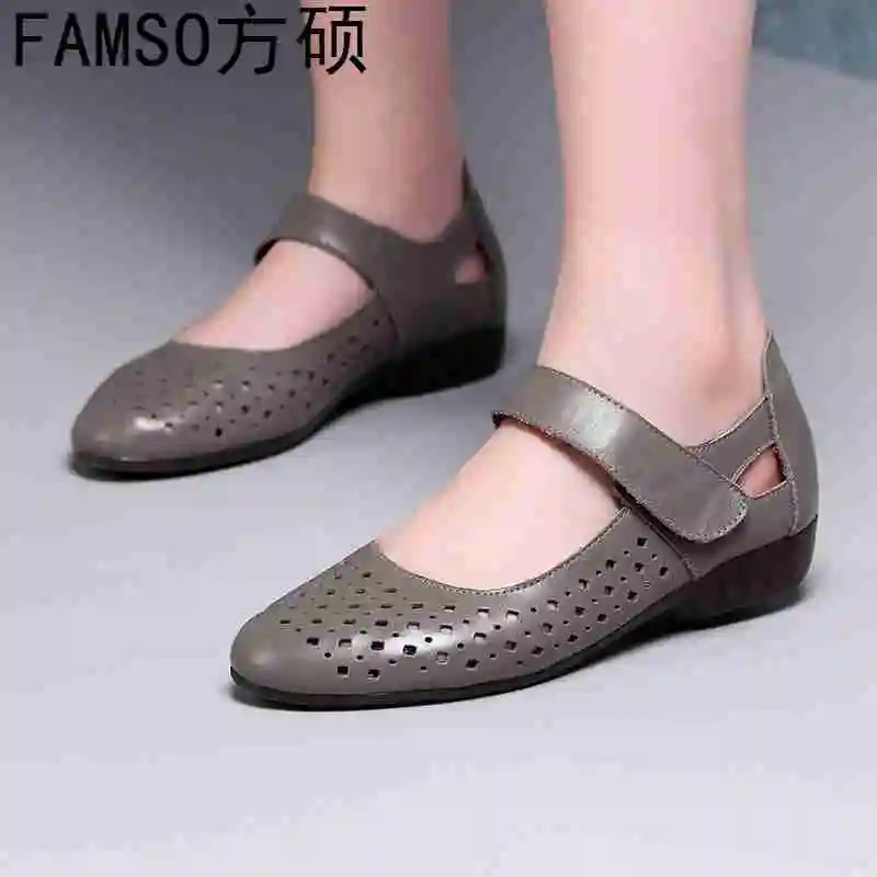 

FAMSO 2019 New Shoes Women Sandals Old Women's Genuine Leather Shoes Cut-outs Hook & Loop Fisherman Platforms Sandals