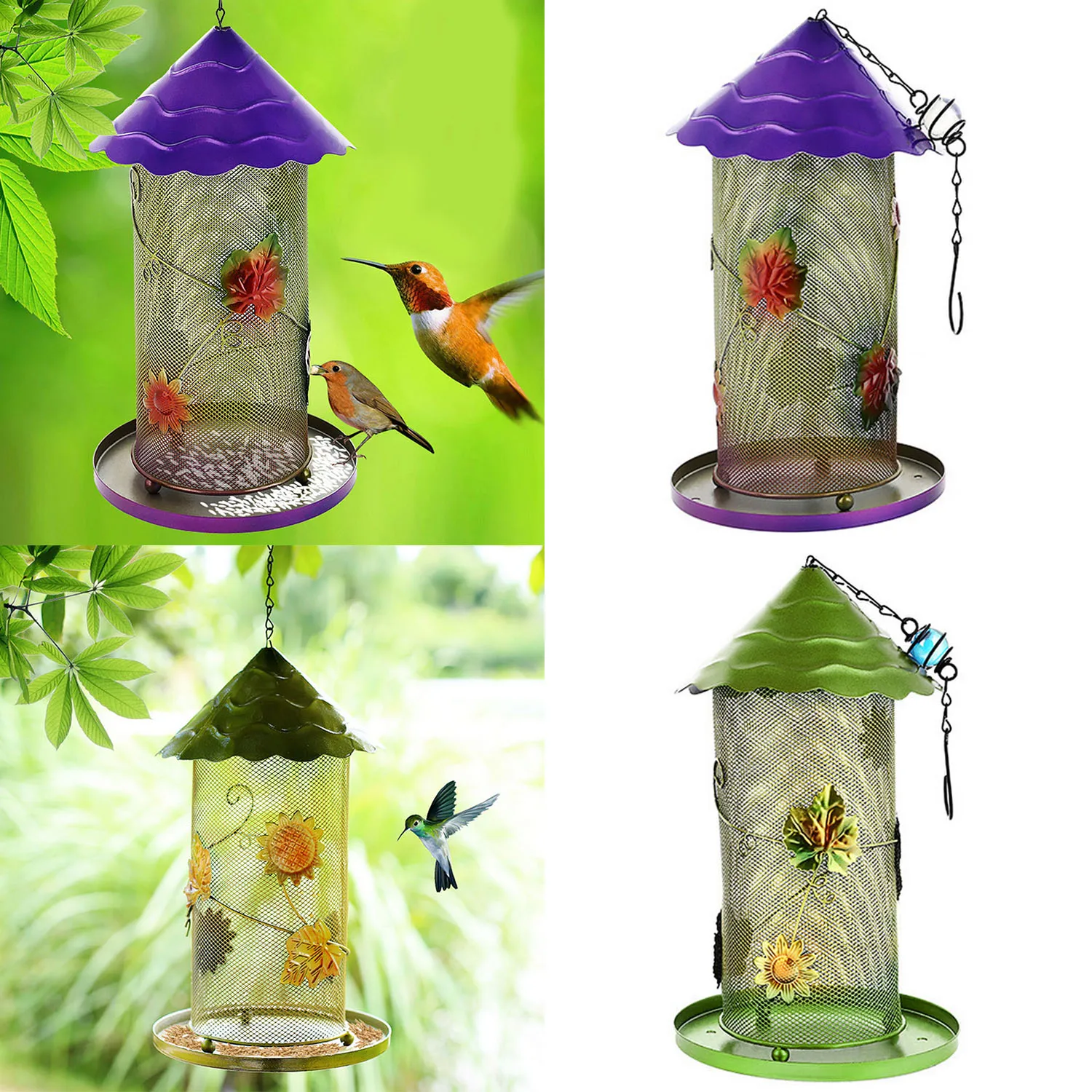 

Behogar Fashion Iron Craft Hanging Bird Feeder Food Container for Warblers Tits Pigeon Parrot Balcony Backyard Garden Decoration